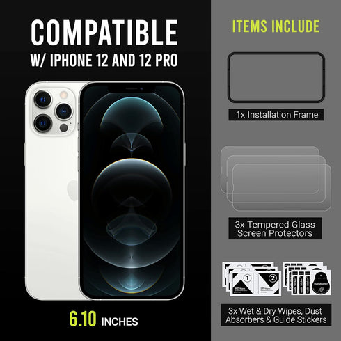 Screen Protector for iPhone 12/12 Pro 6.1 Inch, HD Clear Full Coverage Tempered Glass Film with Bubble Free Easy Installation Tool, 3-Pack......