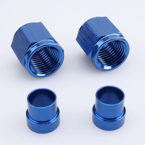 Aluminum Hardline Fitting - 6 AN Female Tube Nut and Sleeve For 3/8'' 9.52mm outer diameter alloy Tube Hose Line Fitting, Blue, Pack of 2...