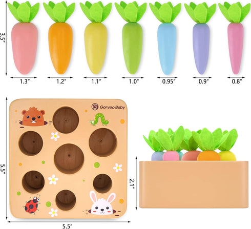KMTJT Montessori Toys for 1 2 3 Year Old Toddlers, Macron Carrot Harvest Game Wooden Toys for Baby Boys and Girls, Educational Learning Shape Sort...