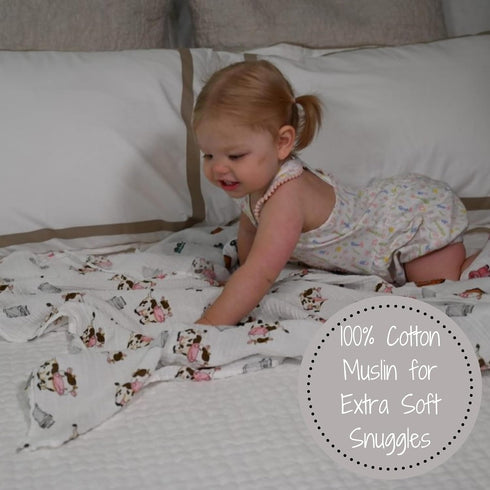 Swaddle Blanket | 100% Muslin Cotton | Gender Neutral Newborn and Baby Nursery Essentials for Girls and Boys, Registry | Cow Print...
