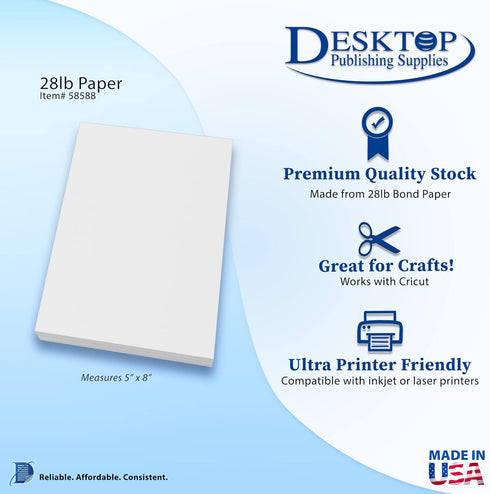 Bright White Blank 5x8 Paper - Premium Feel 70lb Text - 100 Pack...
