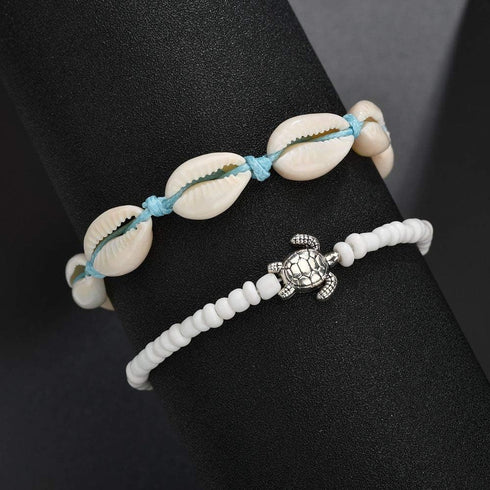 Boho Shell Beads Anklets Set Sea Turtle Starfish Ankle Bracelets Chain Beads Foot Jewelry for Women...