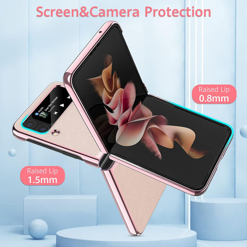 MATEPROX Compatible with Samsung Galaxy Z Flip 3 Case, Slim Thin Lightweight Protective Phone Case with Non-Slip Leather Back with Electroplated F...