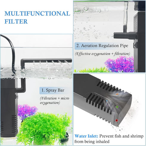 FEDOUR Submersible Aquarium Internal Filter, Filter with Water Pump for Fish Tank up to 35 Gallon (for 1-10 Gallon)...