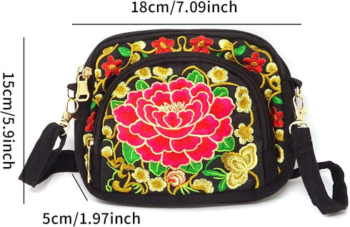 Honbay Yunnan Ethnic Style Handmade Embroidered Crossbody Bag Mini Canvas Shoulder Bag for Women and Girls...