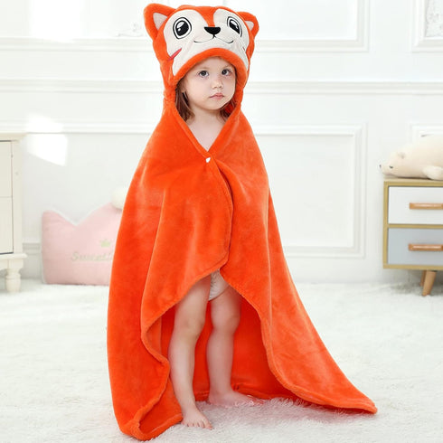 MICHLEY Baby Hooded Swaddling Blanket for Boys Girls, Animal Face Toddler Fall Winter Throw Blankets 0-3 Years(Fox)...