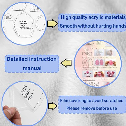 Acrylic Memory Bear Template Ruler Set with Detailed Instructions, Sewing Patterns for Beginners, Teddy Bear Quilting templates (Sitting Height 9i...