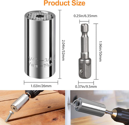 3 Pack Universal Socket, 7mm-19mm Multi-function Socket Metric Wrench Power Drill Ratchet Adapter & 105 Degree Right Angle Extension Power Screwdr...