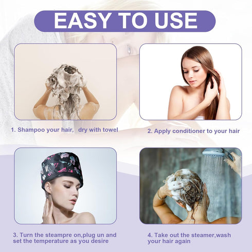 Hair Thermal Steamer Treatment SPA Cap Nourishing Care Hat with Adjustable Temperature Control,Moisturize and Nourish, Hair Care for Home Use(Blac...