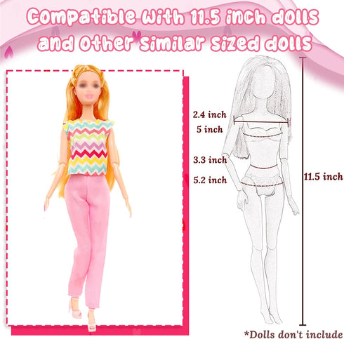 16 Pcs Doll Clothes and Accessories for Doll, 11.5 Inch Doll Outfit Collection Including 3 Short Skirts 2 Sequin Skirts 2 Sets 3 Tops 3 Pants 3 Fl...