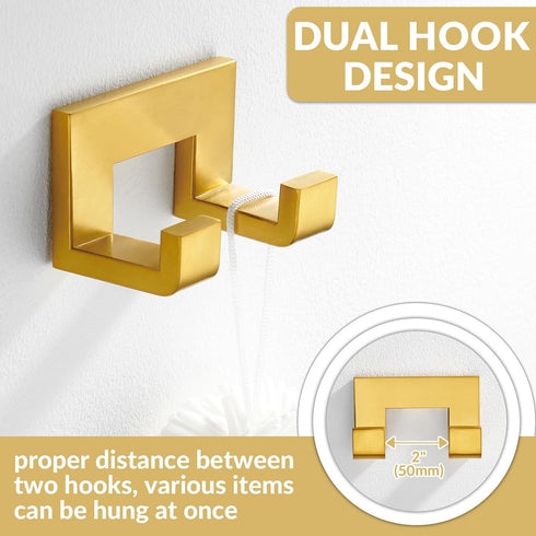 APLusee Brushed Gold Bath Robe Hook, 304 Stainless Steel Double L Shape Coat Hanger, Bathroom Home Accessories...