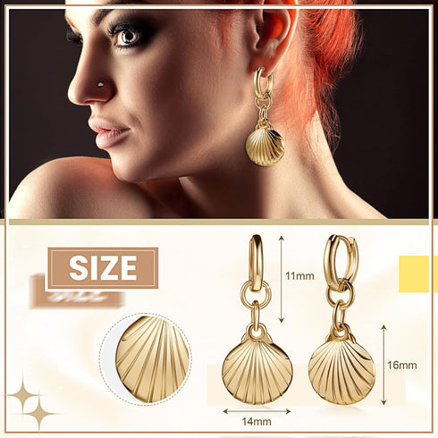 Cunno Mermaid Jewelry Set for Women Mermaid Gold Shell Necklace and Gold Seashell Earrings Dangle Drop for Halloween Costume Sea Witch Mermaid Pen...