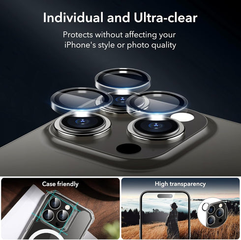 ESR 3+2 Pack for iPhone 15 Pro Screen Protector, 3 Black Edge Tempered-Glass Film and 2 Set Camera Lens Protector, 2.5D Curved Edges, Full-Coverag...
