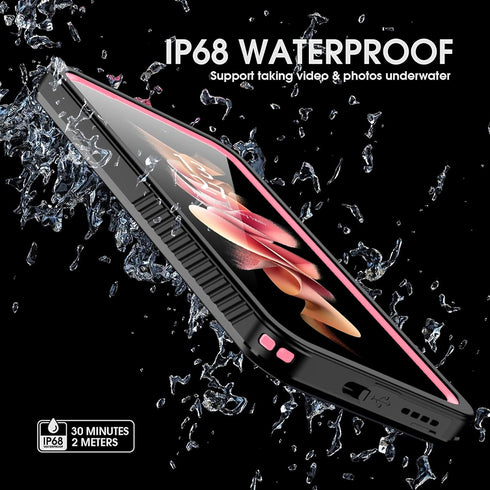 Clear Waterproof Samsung S23 Case with Screen Protector, Pink Heavy-Duty Shockproof Protection...