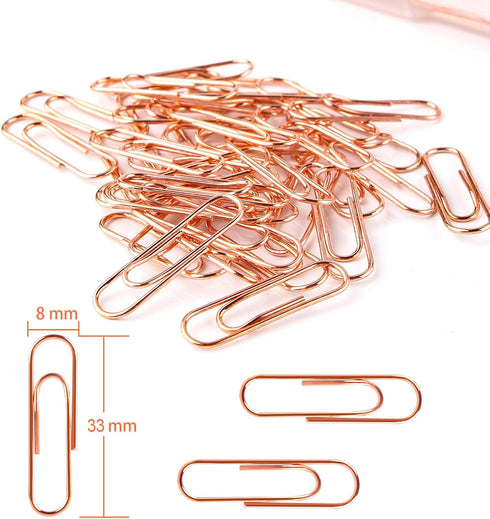 Rose Gold Paper Clips 200 pcs Smooth Finish Steel Wire Paperclips 33mm Medium Size for Document Organizing and Classifying Office Supplies (33mm R...