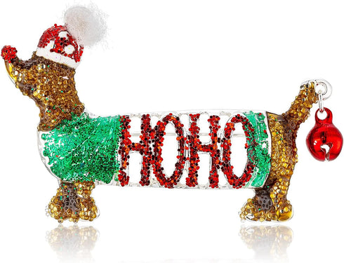 Christmas HOHO Santa Dog Dachshund Sausage Dog Red Bell Cute Animal Brooch and Pin for Women, Holiday Jewelry...