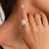 Sylph 18K Gold Plated Pearl Adjustable Ring with Zirconia – Elegant Jewelry for Women – Adjustable Luxury Wedding Statement Ring Open Ring Flexibl...