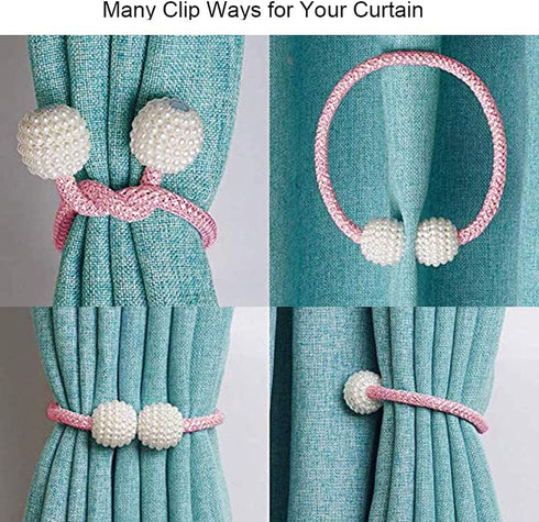 Pinowu Magnetic Curtain Tiebacks Clips - Window Tie Backs Holders for Home Office Decorative Rope Holdbacks Classic Tiebacks Design (1 Pair, Pink)...