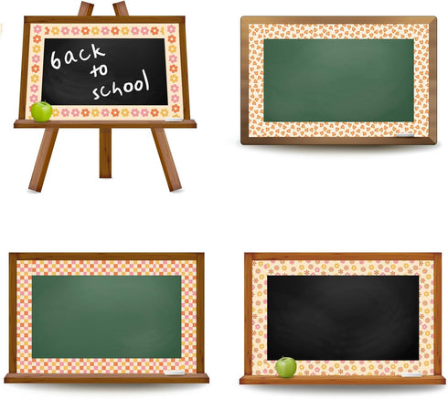 AnyDesign 72.3Ft Retro Groovy Bulletin Board Borders Boho Flower Checkered Heart Trim Borders Adhesive Border Stickers for Chalkboard Wall Decor, ...