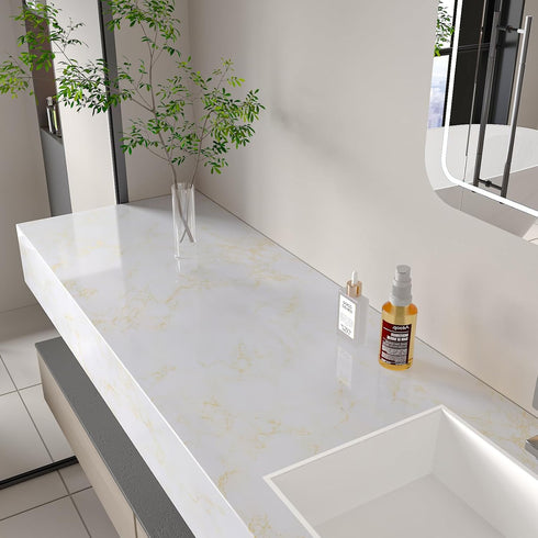 Marble Contact Paper for Countertops Gold White Peel and Stick Countertops Decorative Waterproof Contact Paper for Walls Cabinets Glossy Marble Wa...