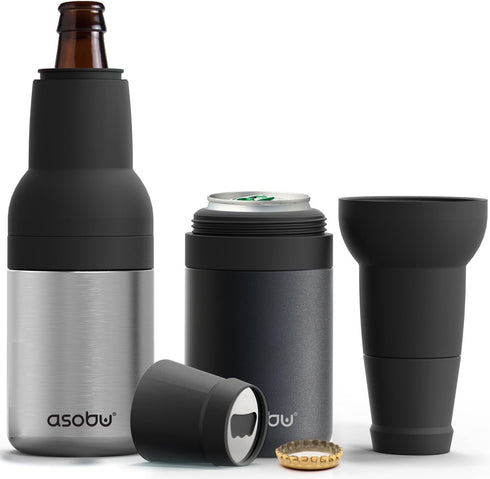 Asobu Frosty Beer Holder,2 Go Vacuum Insulated Double Walled Stainless Steel Beer Can and Bottle Cooler with Beer Opener, Bpa Free, Fits Standard ...