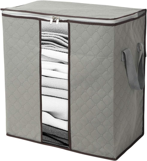 2 Pack Foldable Large Storage Bags - Horizontal + Erect for Comforter Blanket Quilt Clothes Pillow, Clear Window & Handles, Closet Under Bed Organ...