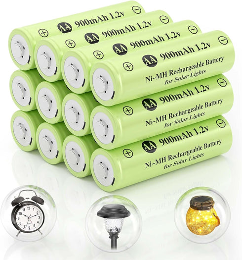 AA 1.2V Ni-MH Rechargeable Battery, Double A 900mAh 1.2V Rechargeable Battery Pre-Charged, High Capacity for Garden Landscaping Outdoor Solar Ligh...
