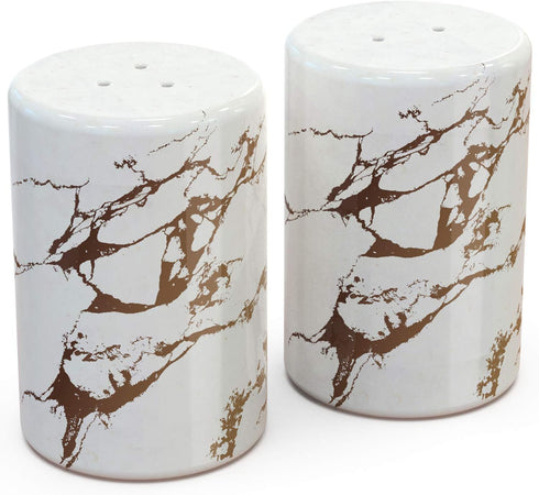 Gold Ceramic Salt and Pepper Shakers with Lids - Modern Salt and Pepper Shaker Set...