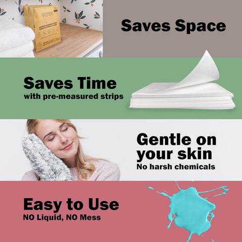 VOYA Unscented Natural Laundry Detergent Sheets (32 Loads) - Eco Friendly Hypoallergenic Baby Organic Laundry Soap Sheets, Premeasured Travel Dete...
