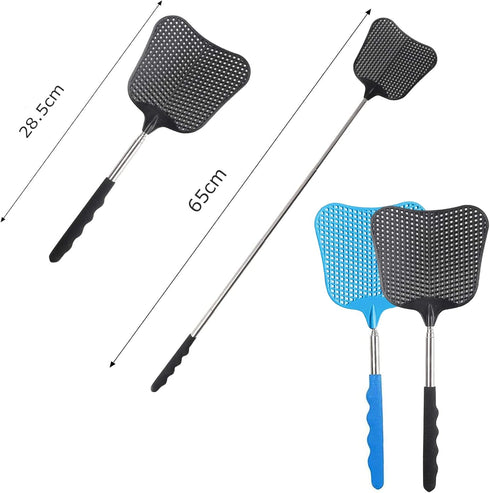2 Pieces Fly Swatter, Extendable Fly Swatter Lightweight Manual Swat Pest Control, Adjustable Length 26 to 75 cm, Adjustable Stainless Steel Teles...