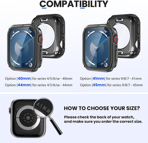 Goton 2 in 1 Waterproof Rugged Case for Apple Watch Series 9 8 7 45mm Screen Protector, 360 Protective Glass Face Cover Hard PC Bumper + Back Fram...