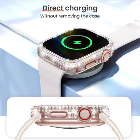 LETOID 40mm Bling Waterproof Screen Protector Case for Apple Watch Series SE 6 5 4, 2 in1 Front & Back Face Cover, Diamond Women Protective Bumper...