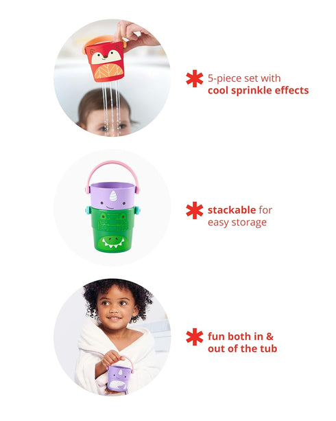 Skip Hop Baby Bath Toy Buckets, Zoo Stack & Pour Buckets, Pastel...