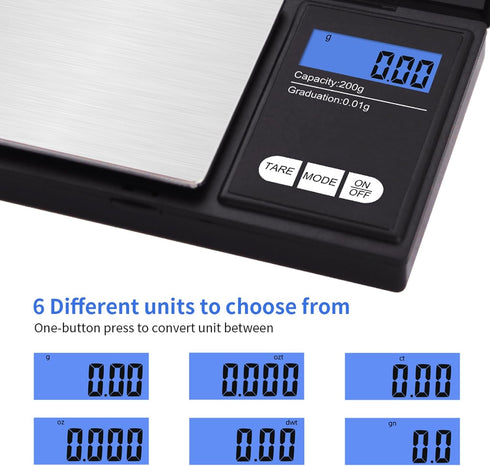 Digital Gram Scale,200g 0.01g/0.001oz Weight Scale Gram and Ounce,Electronic Smart Mini Pocket Scale with 100g Calibration Weight,for Grain,Gold,J...