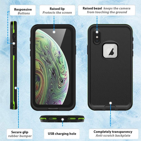 GUSTAVE iPhone Xs Waterproof Case, iPhone X Waterproof Case Wireless Charging Support Waterproof Shockproof Full-Body Rugged Cover Case with Built...