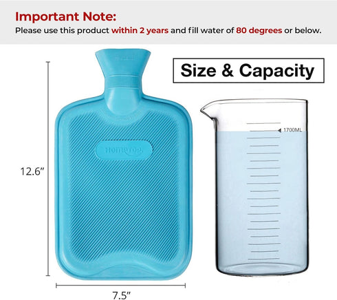 HomeTop Premium Classic Rubber Hot Water Bottle (Blue)...