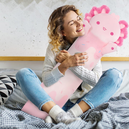 Long Axolotl Plush Pink Body Pillow, 20” Cute Axolotl Stuffed Animals Kawaii Soft Plushies, Axolotl Plush Pillow Doll Toy Gift for Girls Boys...