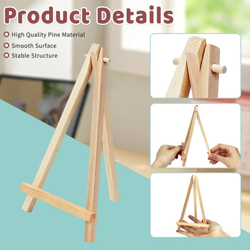 10 Pack 7.5 Inch Mini Wooden Easel, Tripod Easel for Display, Small Canvas Stand for Painting, Tabletop Display Easel for Photos, Pictures, DIY Cr...