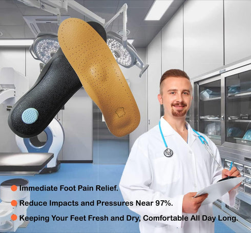 Thin Leather Insoles for Men Arch Support Insoles for Pain Relief Heel Spurs Plantar Fasciitis Orthotic Insoles for Men Thin Shoe Soles with Semi-...