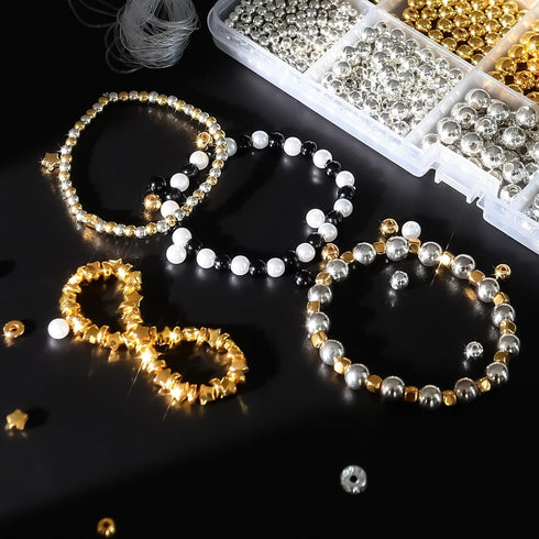 YHMQDU 1300Pcs Gold Beads for Bracelets Making,Pearl Beads for Jewelry Making Kit,Bead for Craft DIY Decoration Friendship Bracelets Kit with Elas...