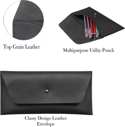 Succor Genuine-Leather-Cash-Envelopes-Retro-Clutch-Cash-Utility-Pouch-For-Men-Women-Minimalist-Design-Black...