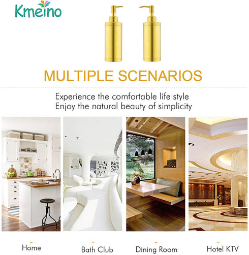 Gold Soap Dispenser,Kmeino Full Stainless Steel Countertop Soap Dispenser, Prime 300 ML Liquid Bottle for Kitchen & Bathroom Hand Dish Lotion (Bru...