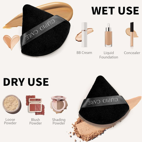 6 Pcs Triangle Powder Puff with 2 Travel Cases, Setting Powder Puffs for Face, Velour Makeup Puff for Loose Powder Body Powder, Blender Sponge Fou...