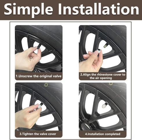 4 PCS Handmade Rhinestone Car Tire Valve Stem Cap, Sparkling Crystal Stem Air Cap Cover, Attractive Dustproof Bling Wheel Tire Valve, Universal fo...