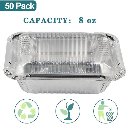 50 Pack Small 8 OZ/230ML Capacity Disposable Takeout Foil Pans with Clear Plastic Lids - Aluminum Foil Food Containers with Strong Seal for Cateri...