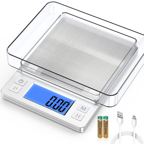 BOMATA 0.01g/1kg Upgraded Small Digital Scale, USB Rechargeable, with Larger Display and Hold,Tare Function, 9 Units, High Precision Digital Scale...