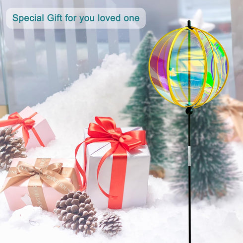FONMY 360° Outdoor Gazing ball Wind Spinner 3D Wind Sculpture with Stake Reflective Rainbow Maker Worth Gift for Christmas Indoor/Outdoor Garden D...