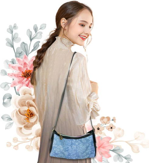 Faux Leather Mini Denim Printed Hobo Purse, Jean Pattern Casual Bag for Women, Lightweight Retro Shoulder Handbag...