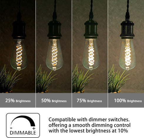 ST58 (ST19) Vintage Edison LED Bulb, Daylight White 4000K, Antique Flexible Spiral LED Filament Light Bulb, 600LM Dimmable, 6W Equivalent to 60W, ...