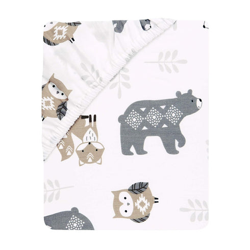 Lambs & Ivy Woodland Forest Animals White/Gray Cotton Fitted Mini Crib Sheet...